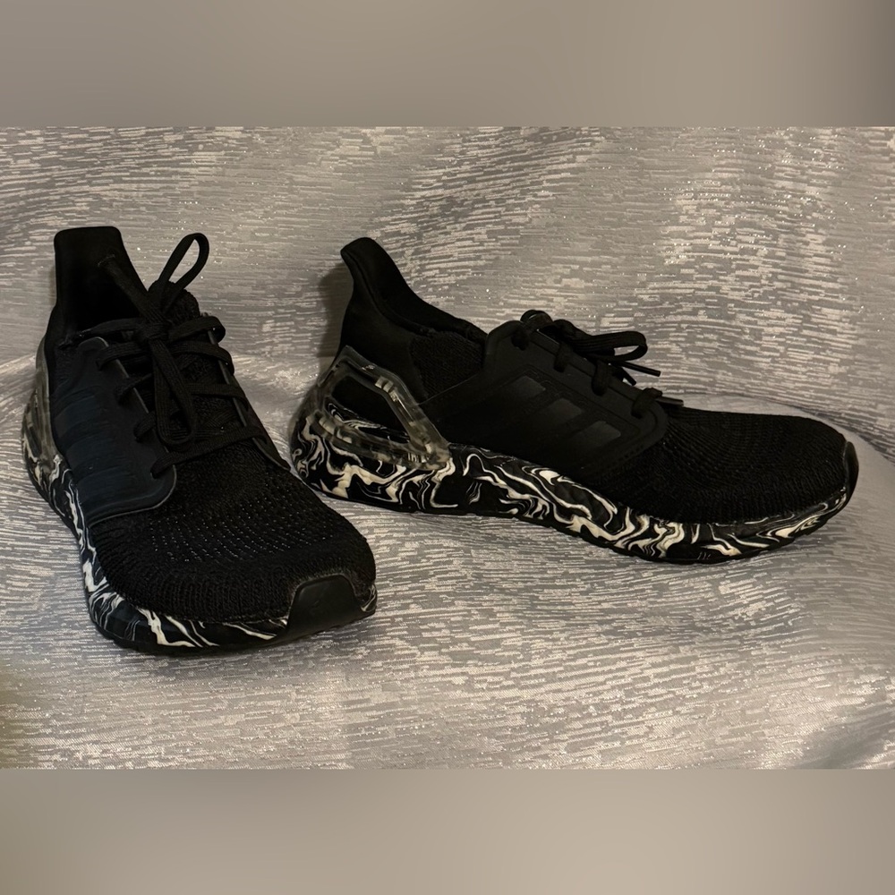 Adidas Ultraboost 20 “Core Black / Marble Sole” Sneakers – Size 7.5
